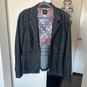 Dark Denim Blazer with Floral Lining